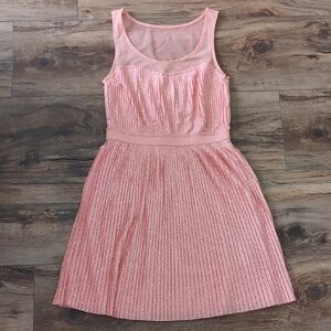 LC Lauren Conrad Peach-Color Glitter Mesh Pleated Party Dress